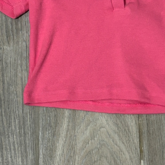 Women's Zara Cropped Hot Pink Ribbed Polo Shirt - SMALL - Picture 7 of 10